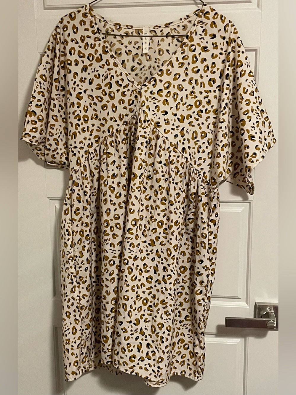 mts Cream, Gold Tan, Black Leopard Print Mini Dress